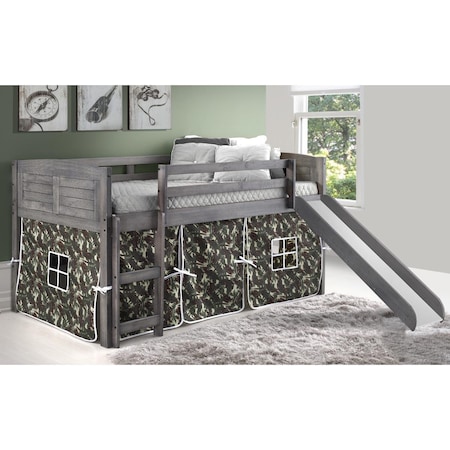 Kd Gabinetes PD-790AAG-C-785AG Twin Size Louver Low Loft with Slide & Camo Tent in Antique Grey KD3171922